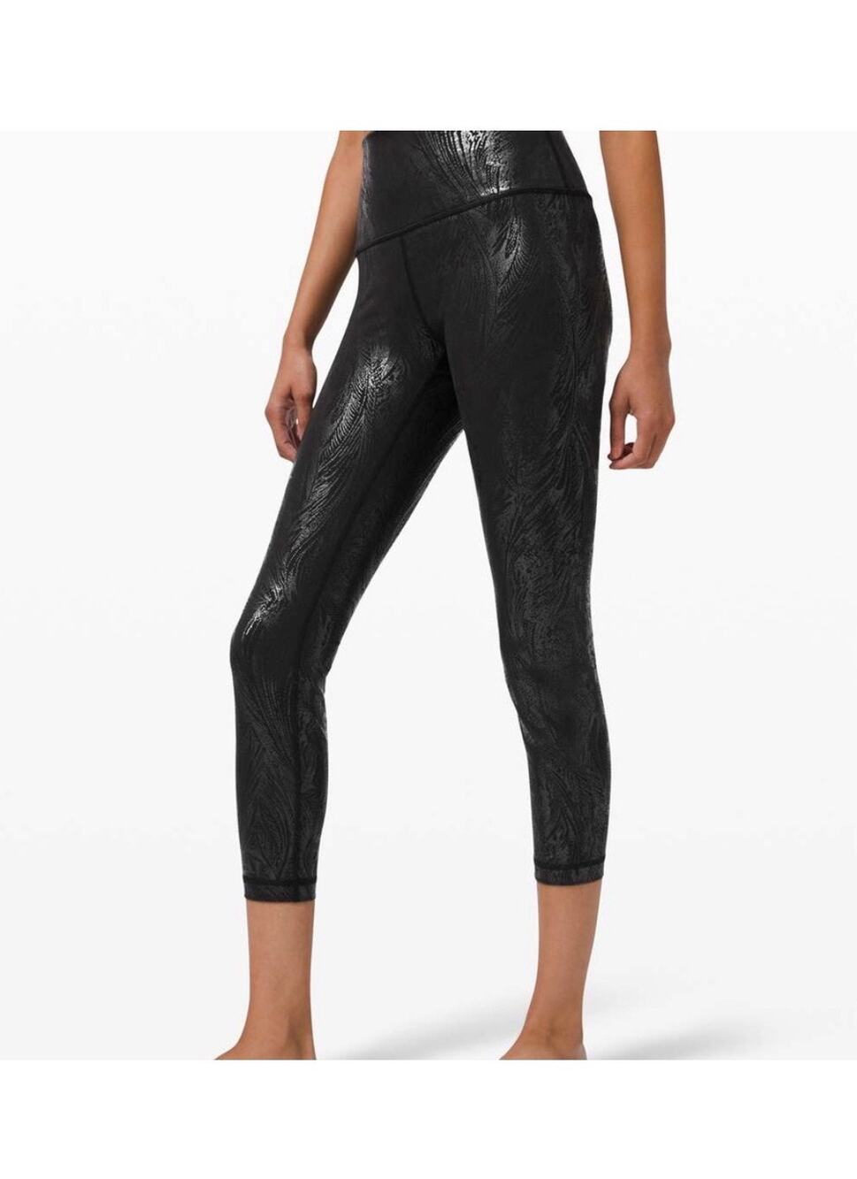 Lululemon Align High-Rise Pant Shine Foil Print Black Feather Metallic Size 6